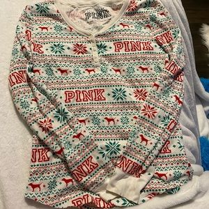 pink thermal long sleeve pajama shirt